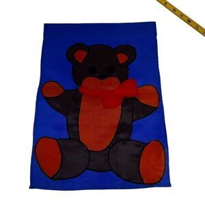 Vintage Small Blue and Red Teddy bear garden flag Small With Bow Tie